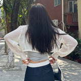 New Knitted Hollow Out Sweater Women Summer Long Sleeve Sexy Crop Top Korean Fashion Chic Tops Casual Streetwear Harajuku