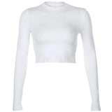 HiqdressSolid Basic Long Sleeve Womens Tshirt Casual Black White Fashion Crop Top T Shirt Ladies Fashion Korean Tee Shirt