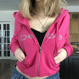 HiqdressY2k Rhinestone Bebe Print Oversize Hooded Sweatshirt Vintage Street Zip Hoodies Pink Jogging Woman Top Gothic Long Sleeve Jacket