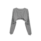 Early Autumn Hollow Out Short Jumper O-neck Long Sleeve Casual Sweaters Women Fashion Harajuku Solid Pullovers Femme Y2k Top