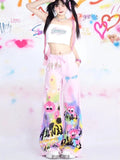 HiqdressJapanese Y2K Graffiti Sweatpants Women Harajuku Kawaii Cute Pink Sports Pants Oversized Subculture Egirl Wide Trousers