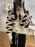 Oversized Sweaters for Women Autumn Knitted Cardigan Winter Striped Loose Jacket  Long Sleeve Crop Tops Y2k Cardigan for Girls