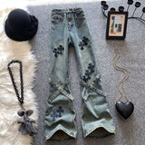 Cross Patch High Waist Jeans Women American Vintage Fashion Straight Leg Jeans Harajuku Style Loose Wide Leg Trousers Y2k Pants