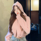 Autumn Women Cardigan Sweater Fashion Designed Zipper Loose Cropped Coats Casual Female All Match Knitted Hoodie New