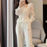 Women's 2 Pant Set White Two Pieces Sets Pants for Woman Wide Leg Party Trousers Suits Blazer and Outfits Co Ord Classy Clothes