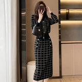 Elegant Half Turtleneck Plaid Sweaters Tops+slim High Waist Knitwear Skirts 2 Piece Sets Women New Streetwear Pullover Tracksuit