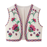 HiqdressWomen Fashion Y2k Vintage Floral Embroidery Vest Top V Neck Loose Casual Summer Woman Short Cardigan Waistcoat Chic Tops