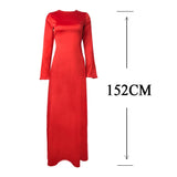 Long Maxi Evening Dress Red Satin Long Sleeve Formal Dresses Elegant Back Lace Up Party Dresses Women Clothing