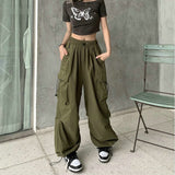 Y2k Streetwear Cargo Pants Women Casual Vintage Baggy Wide Leg Straight Trousers Jogger Big Pockets Oversize Overalls Sweatpants