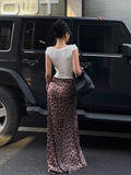 Sexy Leopard Print Maxi Skirt Women Summer New High Waist Vintage Slim Elegant Trumpet Long Skirt Female Streetwear