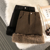 Streetwear Mini Skirt Women Y2K Faux Fur Patchwork A Line Skirts Autumn Winter Vintage Korean High Waist Slim Black Skirt