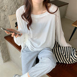 Long Sleeve T-shirts Women Shirring Solid Basic Ins Summer Sun-proof 4 Colors Minimalist Leisure Chic College Sheer Top Outdoor