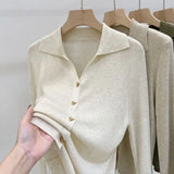 Simple 2023 Autumn New Lapel Sweater Button Design Knitted Cardigan Outer Wear Inner Bottoming Top