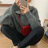 Deeptown Casual Knitted Cardigan Sweaters Women 2022 Autumn Vintage Zip-up Solid Loose Long Sleeve Tops Knitwear Chic Kpop