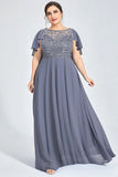 Plus Size Mother of the Bride Dresses 2024 A-Line O-neck Floor-Length Lace Pleated Formal Wedding Guest Dresses Vestidos de Gala