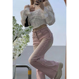 Flare Pants Jeans Y2k 90s Slim Pink Flare Pants for Women Y2k Vintage Female Low Waist Jeans High Street Full Length Trousers