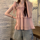 Summer Kawail Sleeveless Shirt Women Evening Party Slim Sweet Blouse Office Lady Causal Outwaer Elegant Top Korean Fashion