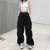 HiqdressHarajuku Parachute Pants Y2K Streetwear Wide Leg Baggy Cargo Trousers Female Hippie Korean Edgy Style Jogging Sweatpants