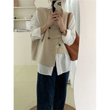 Irregular Sweater Vest Women Preppy Solid Chic Button Knit Waistcoat Korean Office Lady Elegant Knitwear Casual Top New