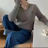 HiqdressNew High-quality V-neck Sweaters Women Twist Pullover Knitted Jumper Loose Pullover Slim Blouse Top Long Sleeve Casual Knitwear