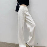 Autumn Spring Jeans Women Denim Pants Vintage Straight Trousers Fashion Female White Black Solid Loose Casual Wide Leg Pants