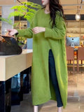 Oversized Sweater Pullover Long Sweater Women Dress New Korean Fashion Long Sleeve Top Side Slit O Neck Autumn Sweater Dress