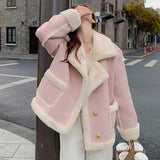 new Korean fashion Maillard fat MM purple Kawaii lamb suede plus velvet coat women's Y2K Harajuku loose casual warm coat