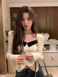 French Vintage Knitted Sweater Women Outwear Casual Long Sleeve Slim Pullover Female Y2k Clothing Korean Blouse Autumn Spring