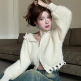 Autumn Women Cardigan Sweater Fashion Designed Zipper Loose Cropped Coats Casual Female All Match Knitted Hoodie New