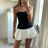 Vintage Strapless Mini Dress Summer Off Shoulder Backless Puff Bubble Dress Cocktail Party Night Short Dresses Women Streetwear