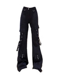 Women Gothic Cargo Pants Multi-Pocket Trashy Y2k Grunge Japanese Streetwear Flare Trousers Punk Hip-pop Tide Design Harajuku New