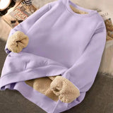 Sweatshirt Women's Winter Loose Letter Print Plush Thick Hooded Sweatshirt Warmth Padded Warm Fleece Lined Pullover Sweater Top