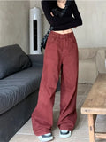 Y2K Red Baggy Jeans Women Oversize Denim Pants Acubi Fashion Loose High Waist Wide Leg Trousers Harajuku Streetwear