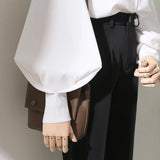 HiqdressWoman Spring Autumn Style Blouses Shirt Lady Long Lantern Sleeve Stand Collar Loose Blusas Tops