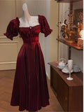 Vintage French Burgundy Evening Party Dress Women 2024 Summer Elegant Romantic Prom Vestidos Korean A-line Graduation Dresses