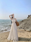 Vintage Spaghetti Strap Purple Long Dresses for Women Summer Sexy Tulle Pleats Fairy Evening Party Backless Female Clothing