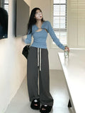 Y2K Korean Fashion Pink Cropped Sweater Women Harajuku Sexy Slim Knitted Jumper Vintage Casual Cardigan+Vest Set Tops