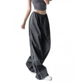 Y2k Women Cargo Pants Parachute Pants Korean Harajuku Sweatpants Blue Wide Leg Trousers Loose Low Waist Oversized Jogger