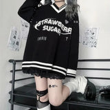 Deeptown Gothic Y2k Letter Black Sweater Women Harajuku Punk Dark Grunge Oversize Knitted Top Japanese Style Jk Jumper Female