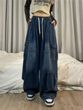 HiqdressHarajuku Vintage Blue Cargo Jeans Women Oversized Y2K Grunge Black Baggy Denim Pants Hip Hop Streetwear Wide Leg Trousers