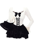 Fall Women Vintage Square Collar Dark Academia Bow Crop Top Gyaru Coquette Long Sleeve Lace Up Shirt Ballet Core 2000s Aesthetic