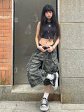 Cargo Pockets Camouflage Baggy Jorts Women Pleated Pintuck Loose Casual High Rise Denim Shorts Harajuku Retro Clothes