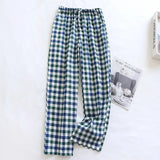 Men's Cotton Gauze Trousers Plaid Knitted Sleep Pants Woman Pajamas Pants Bottoms Sleepwear Short for Couples Pijama Hombre