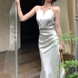 Summer Stain Women Dress New Elegant Sleeveless Female Vestidos Mermaid Robe 2023 Fashion Slim Lady O-neck Solid One Pieces Maxi