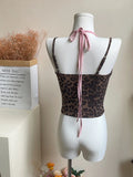 Summer Women Korean Ballet Core Fake Two Pieces Camisole Coquette Dark Academia Leopard Print Crop Top Gyaru 2000s Aesthetic Hot