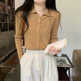 Simple 2023 Autumn New Lapel Sweater Button Design Knitted Cardigan Outer Wear Inner Bottoming Top