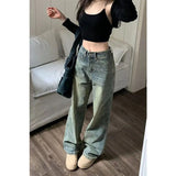 Hiqdress1 Vintage 90S Baggy Straight Denim Trousers Female Y2K High Waist Loose Wide Leg Jeans Women Streetwear All-Match Casual Pants New