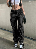 Hiqdress2 Vintage Cargo Pants  Baggy Jeans Women Fashion 90s Streetwear Pockets Wide Leg High Waist Straight Y2k Denim Trousers Overalls