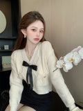 Knit Sweater Women's Cardigan Autumn  Winter Vintage Long-Sleeved White Outer Wear Korean Style V-Neck Y2K Top Kawaii Sweater