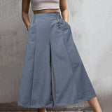 Celmia Women High Waist Striped Pants Fashion Retro Wide Leg Trousers Summer Casual Buttons Loose Elegant Party Pantalones